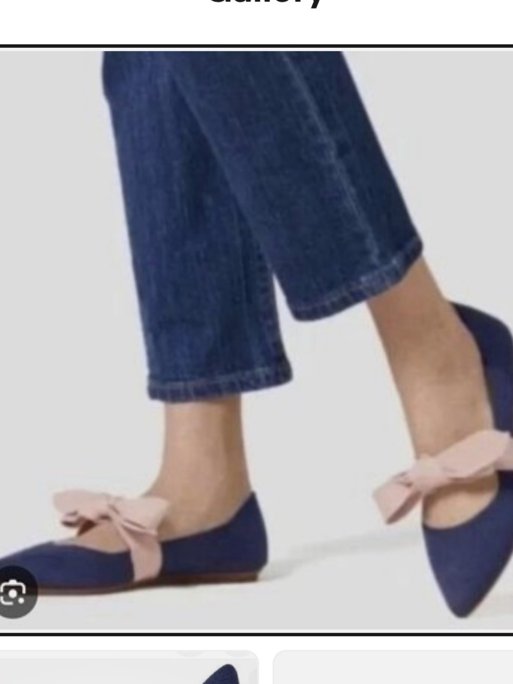 Rothy's Navy Pointed Flats with Beige Bow